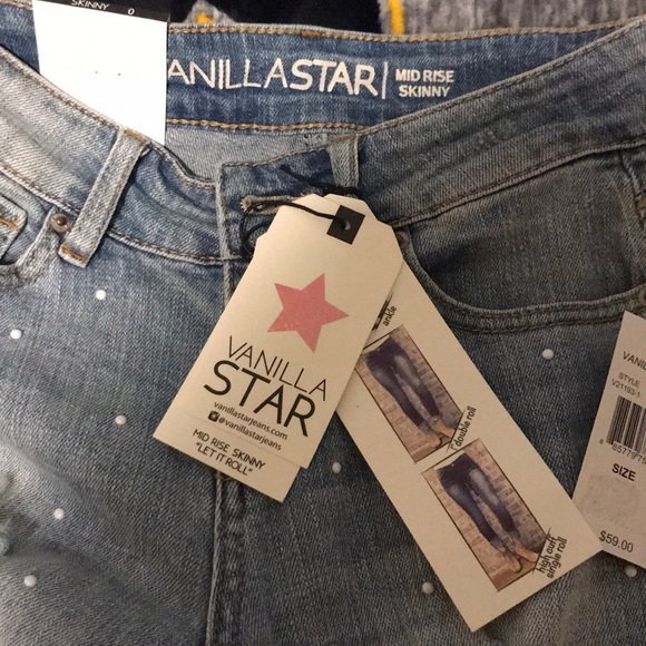 • Vanilla Star Mid Rise Pearl Skinny Jeans New Without Tags - Picture 5 of 13
